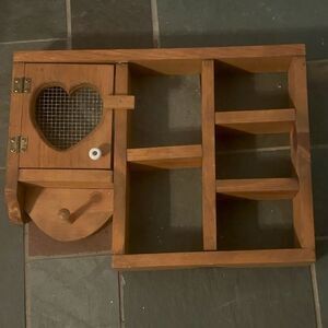 Vtg Wood Wall Shelf Display Heart Pegs Knick Knack Farmhouse Country 18x14